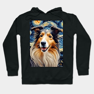 Adorable Collie Dog Breed Painting in a Van Gogh Starry Night Art Style Hoodie